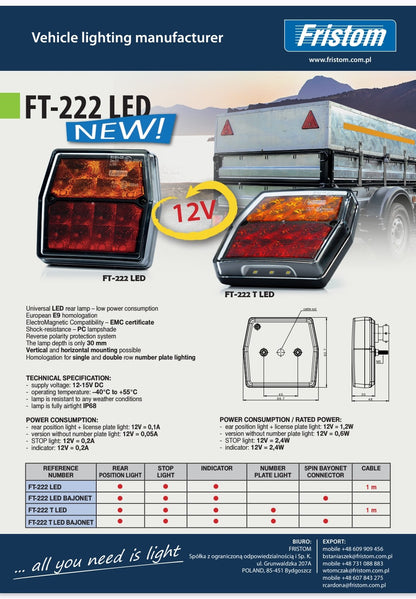 FT-222 LED / FT-223 /  FT-224  Univerzalno Stražnje Svjetlo, Svjetlo za Vožnju Unatrag ,Kompaktno Svjetlo za Maglu