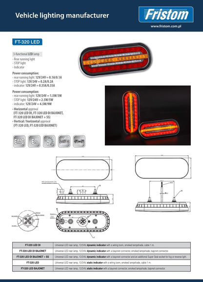 FT-320 LED – Stražnje Svjetlo s Dinamičkim ili Statičnim Žmigavcem
