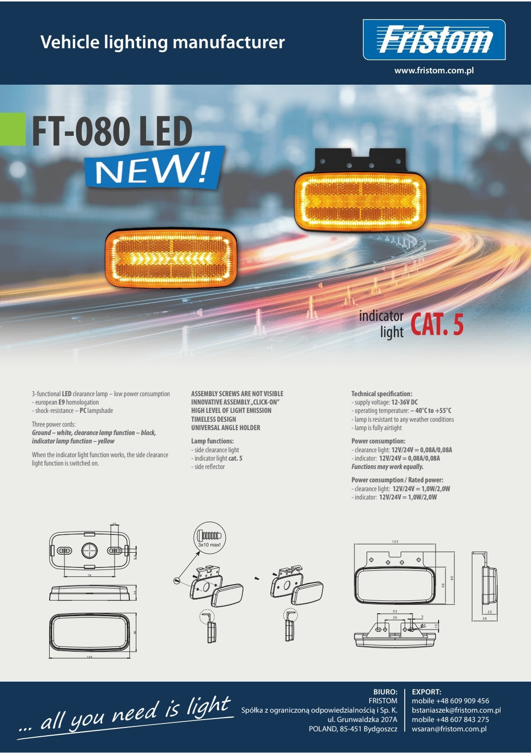 FRISTOM FT-080 LED - Gabarit s Pokazivačem Smjera