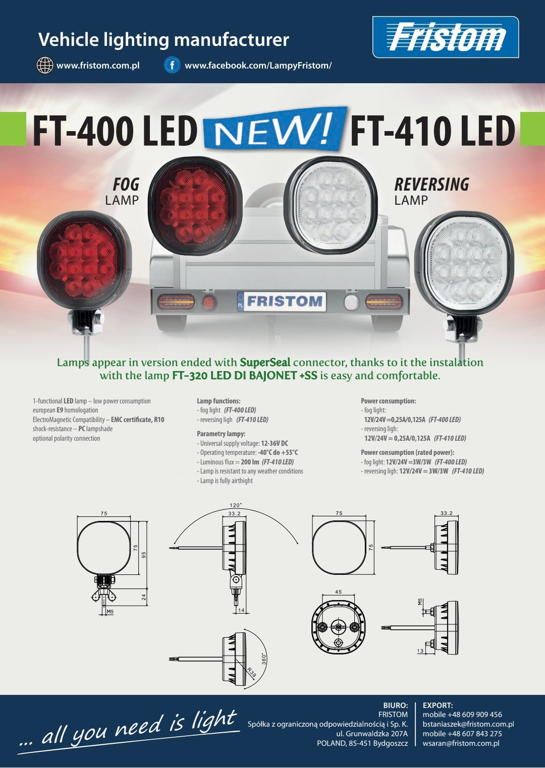 FT-410 LED - Svjetlo za Vožnju Unatrag -  FT-400 LED - Stražnje Svjetlo za Maglu