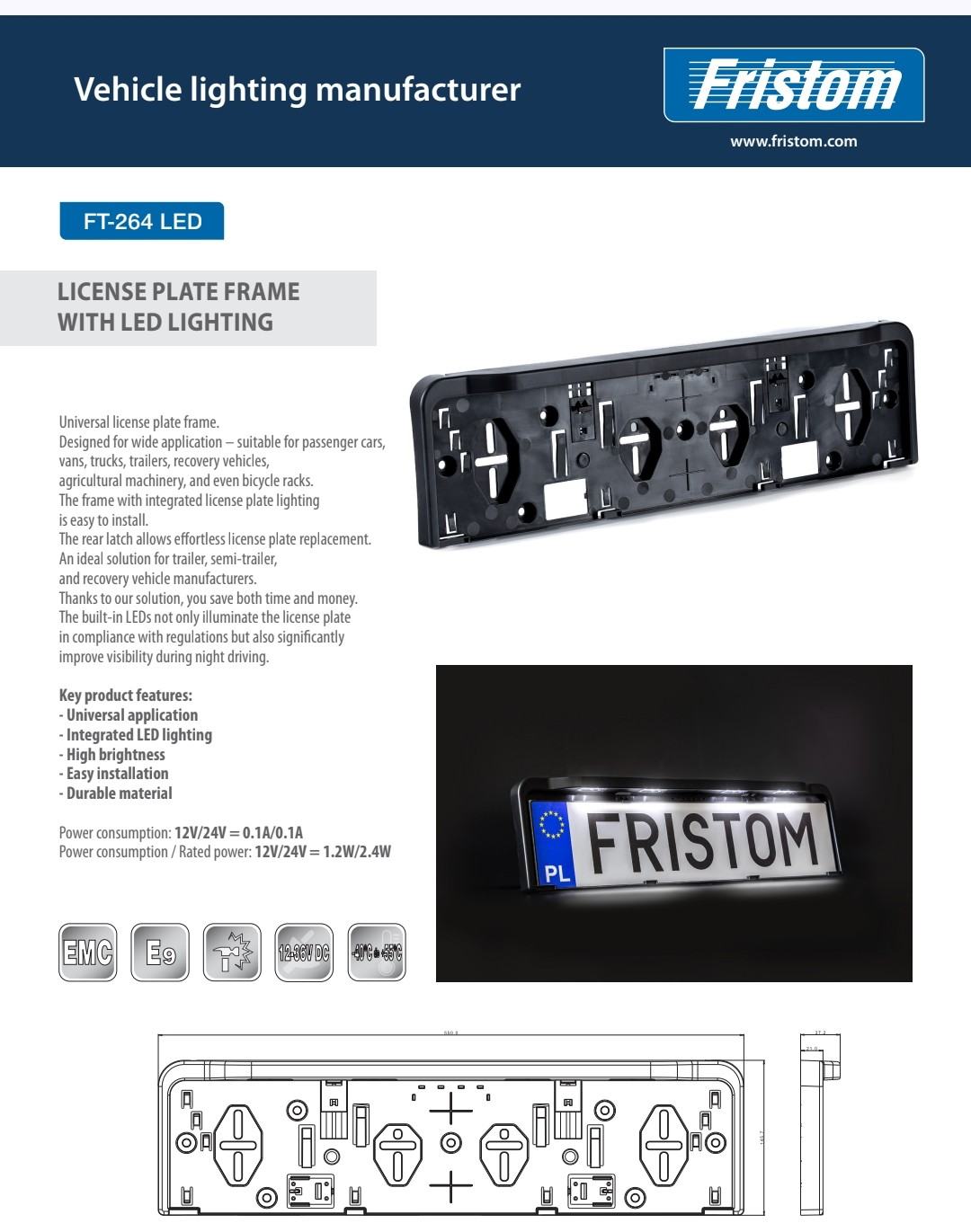 FRISTOM FT-264 okvir s ugrađenim LED osvjetljenjem, E9 homologacija