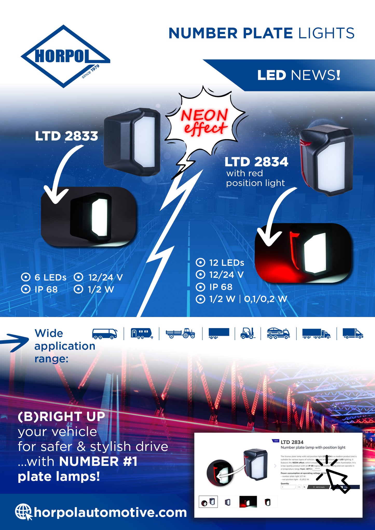 HORPOL LTD 2834 NEON – LED Svjetlo tablice + Pozicija – 12/24V – IP68